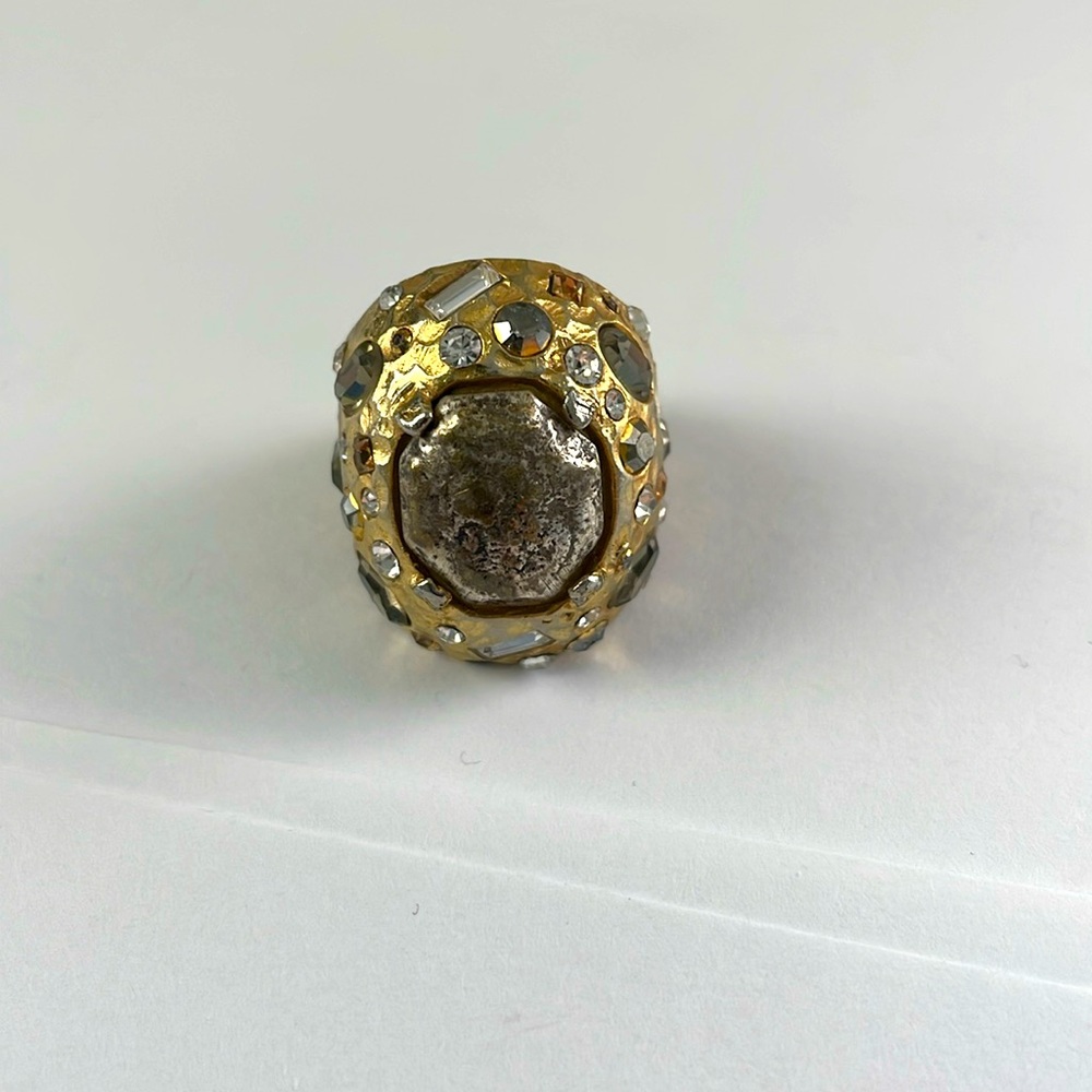Tat2 Gold Paris Coin and Crystal Ring